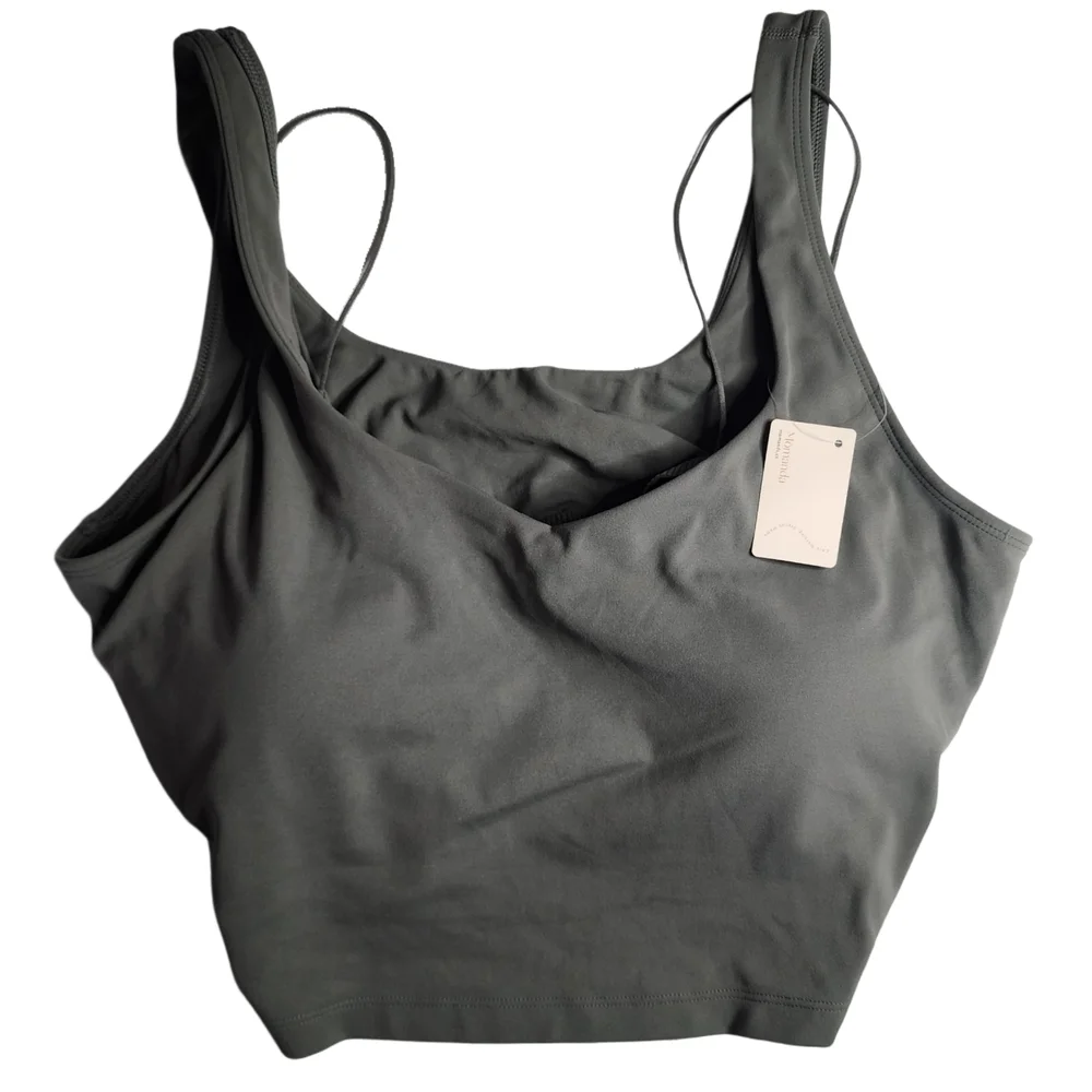 Momanda Nursing Sports Bra Tank Top XL Gray Sage NWT Built-In Support - Picture 2 of 4